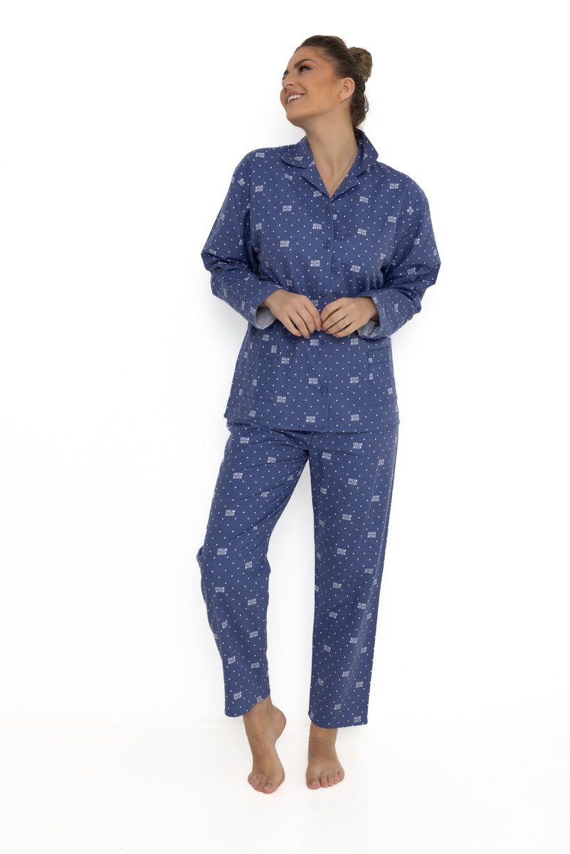 Lunatex klassieke dames pyjama flanel 641976 - dream queen - donkerblauw