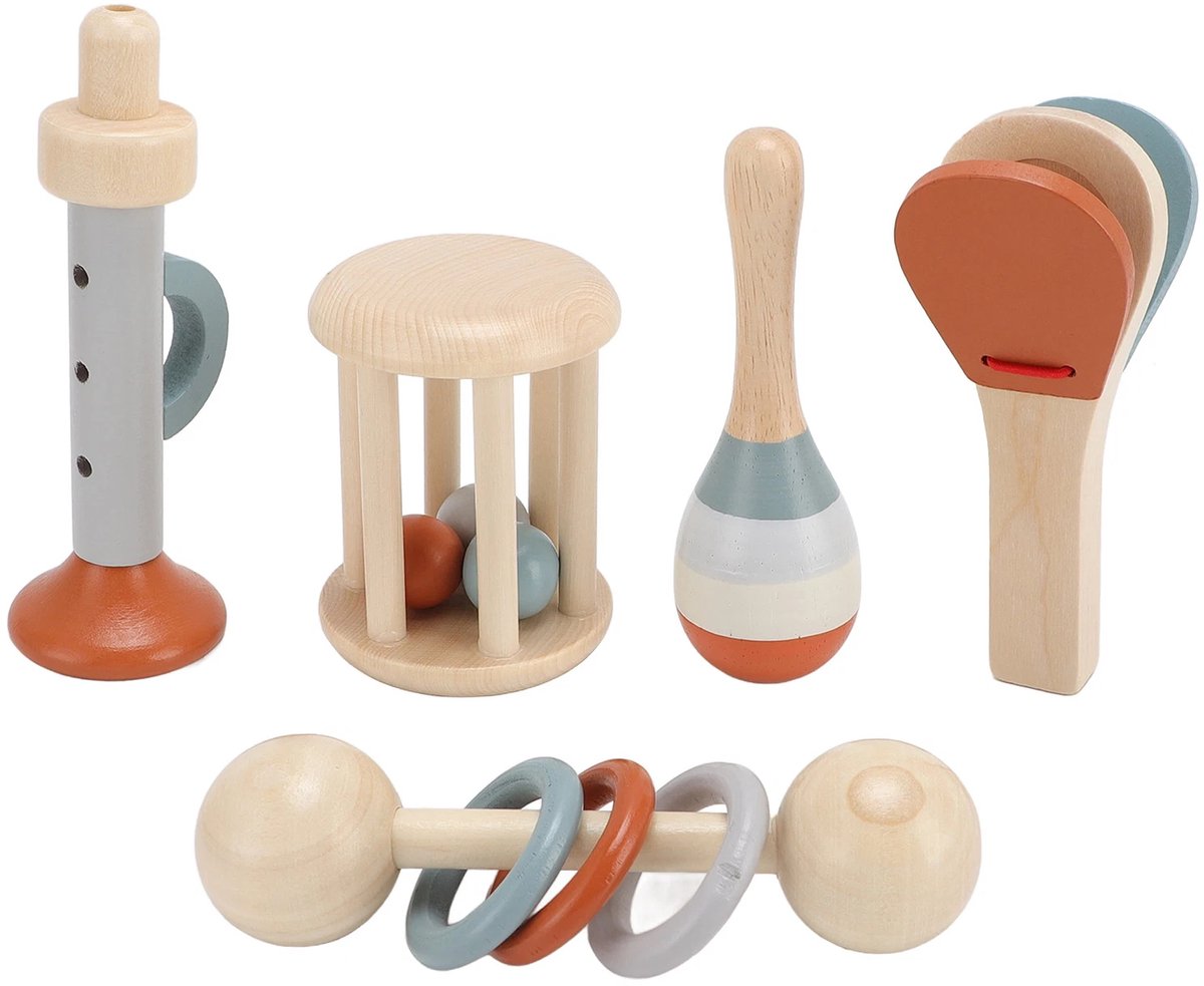 Image of 5 stuks houten muziekset, speelgoed voor kleuters, Montessori-speelgoed voor baby's, sensorisch bewustzijn, muziekinstrument, cadeau voor babyjongens en meisjes