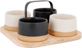 Cosy & Trendy Serveerplank bamboe - met 4x luxe schaaltjes - 24 x 23 cm - tapas hapjes en saus schaaltjes - party set
