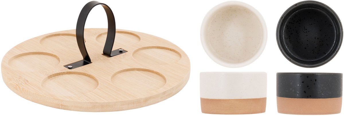 Cosy & Trendy Serveerplank bamboe - met 6x luxe schaaltjes - 25 x 25.5 cm - tapas hapjes en saus schaaltjes - party set — cadeau in Kookcadeaus - foto 2