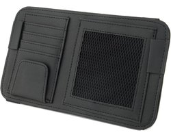 Zwarte klassieke, elegante, moderne opbergdoos voor zonnekleppen in de auto, zonnebrilhouder, kaarthouder, kentekenbewijshouder, rijbewijs, verzekering, kaarten, pen, sleutels