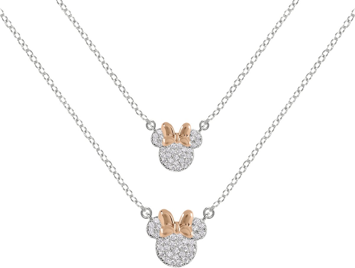 Disney Minnie Mouse Two Tone Plated CZ Stone Set Mother & Daughter Necklace Set