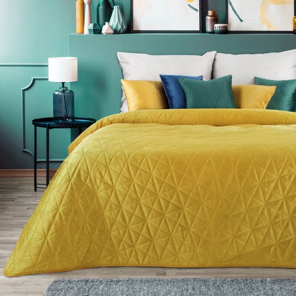 Luxe Velours Bedsprei Luiz3 - Mosterdgeel 200x220 cm
