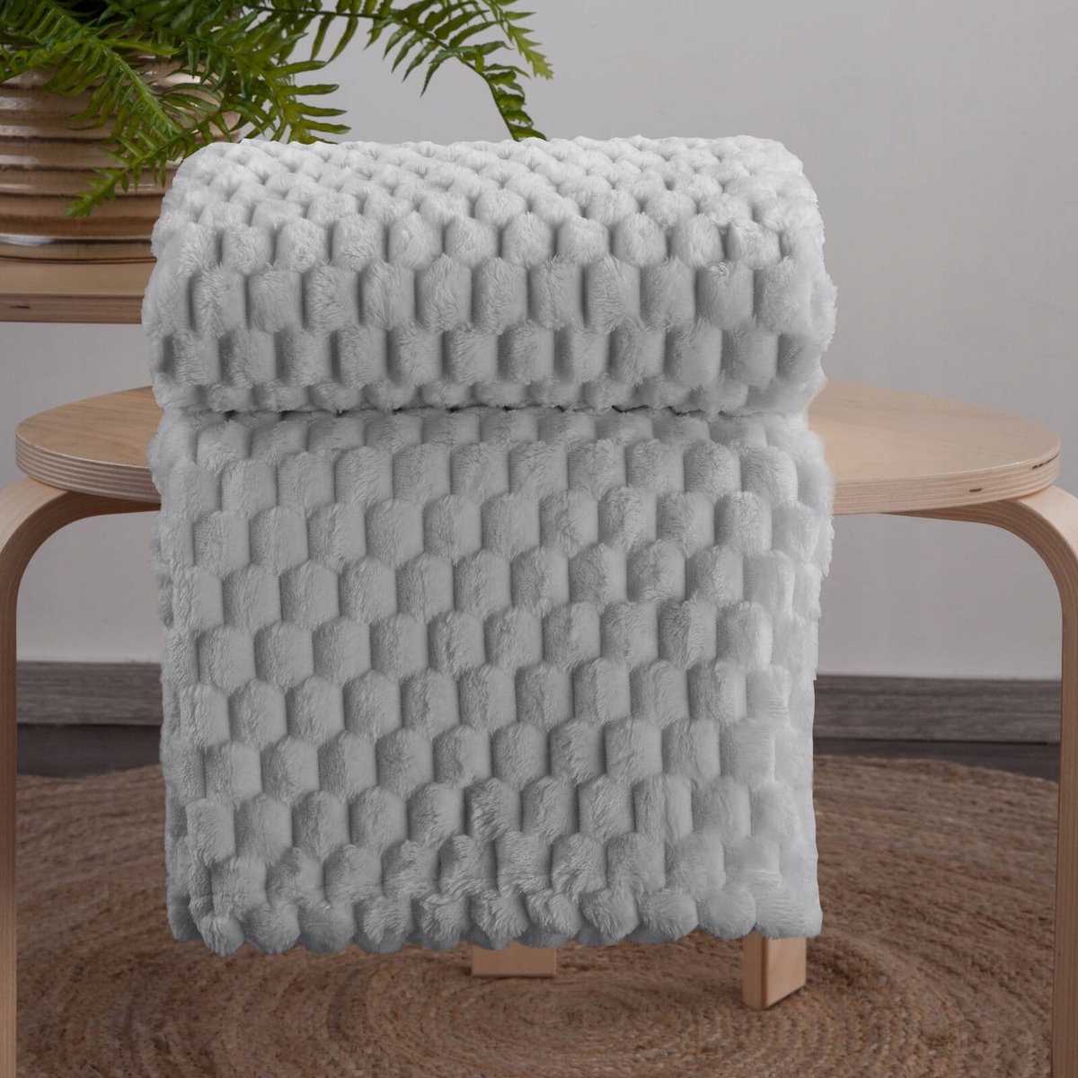 3D Effect Plaid CINDY6 - Zilver, 170x210 cm