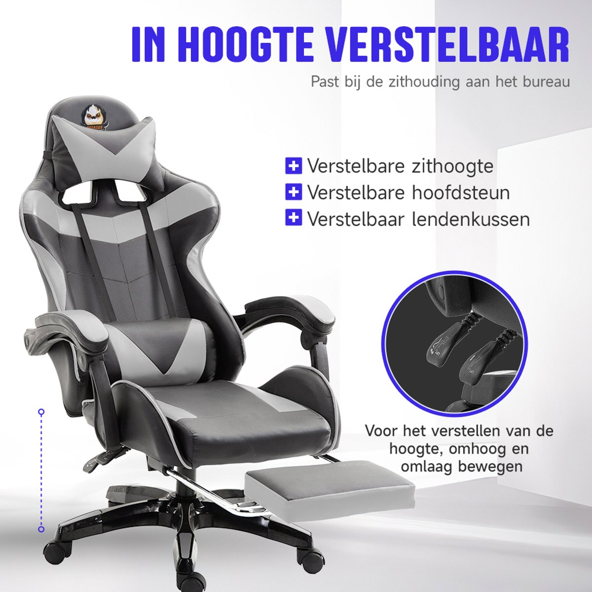 Gotatee Ergonomische Gamestoel met Lendensteun en Ligfunctie - afbeelding 3