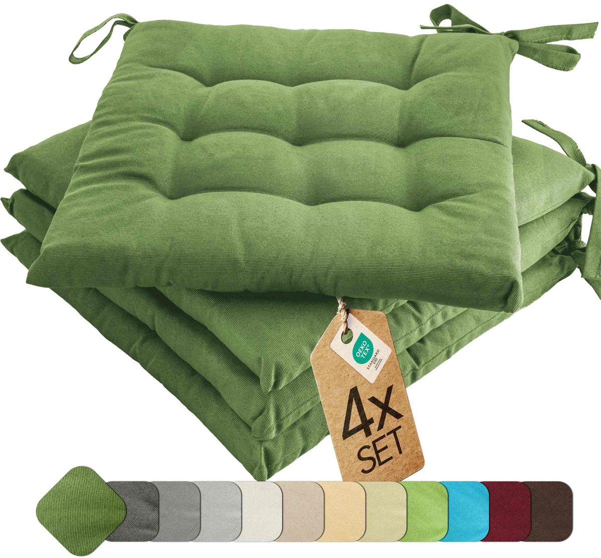 etérea Basic Zitkussen Stoelkussen - Seat Cushion 4 Stuk - 40x40 cm - Cactus