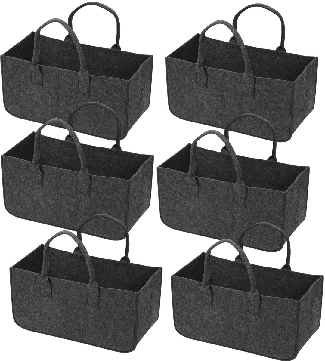 6x Houtmand vilt Donkergrijs- Brandhout mand - Haardhoutopslag voor kamperen - Houtmand voor binnen 50x25x25cm