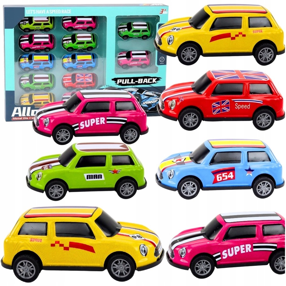 Set bestaat uit 12 Mini Pull-Back Speelgoedauto's - Metaal & Kunststof