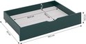 Afmetingen van de groene lade voor het kinderbed: 94,5 x 63 x 19,5 cm.