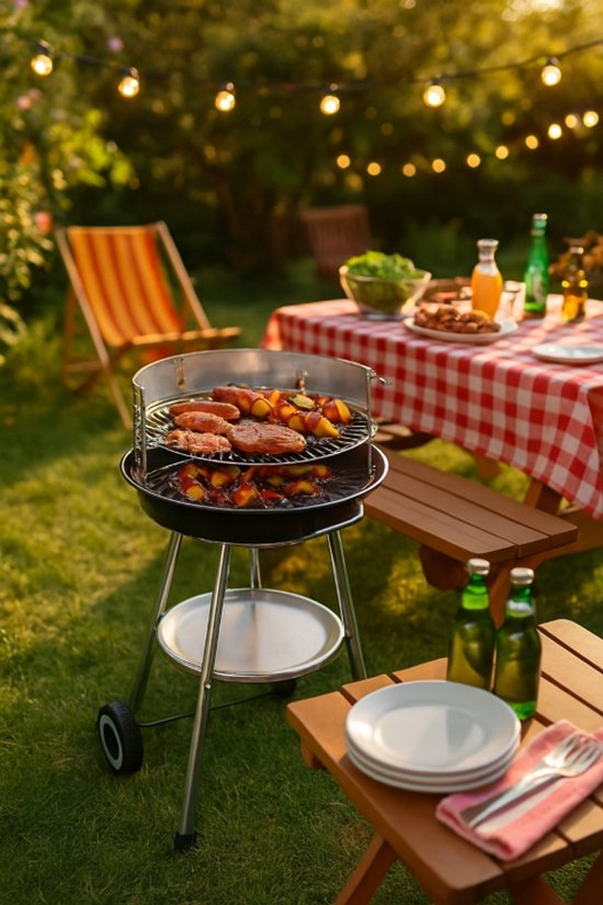 Stalen Tuin Gril 75x47cm met Plank, Roosters & Wielen van Merkloos — afbeelding 3