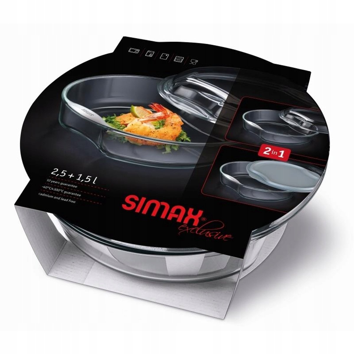 Simax Ovenschaal Rond 4L met 2 Deksel (Glas & Kunststof)