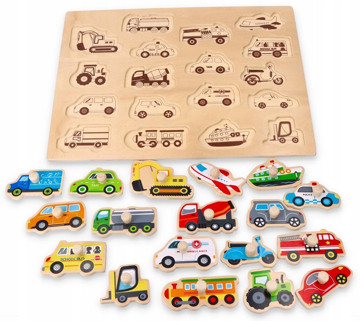 Houten Puzzel met Handvatten: Voertuigen voor baby's (12m+)