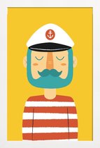 JUNIQE - Poster in houten lijst Ahoy Sailor -20x30 /Geel & Rood