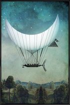 JUNIQE - Poster in kunststof lijst The Moon Ship -30x45 /Blauw & Grijs