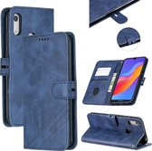 Voor Huawei Y7 2019 / Enjoy 9Stitching Style 2-Color Cow Texture Horizontal Flip PU Leather Case with Holder & Card Slot & Lanyard (Blue)
