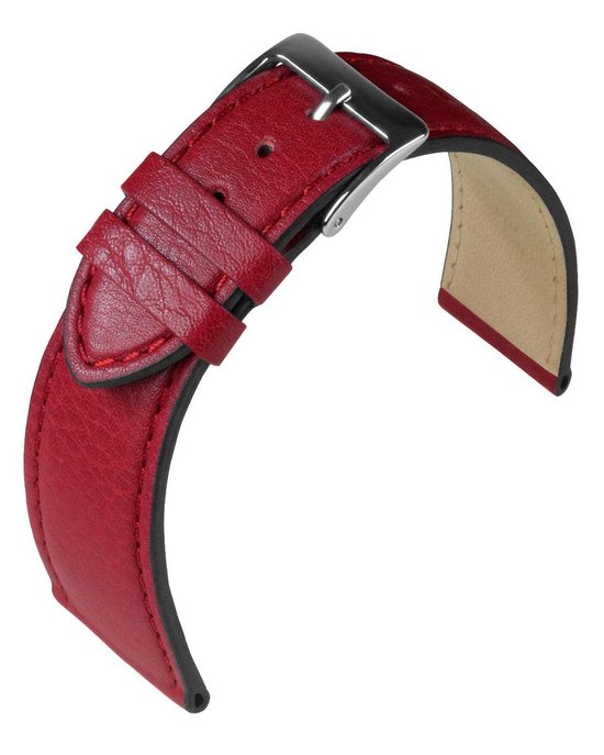 EULIT horlogeband - leer - 20 mm - rood - metalen gesp