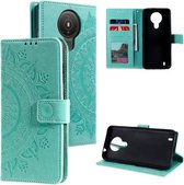 Voor Nokia 1.4 Totem Bloem Reliëf Horizontale Flip TPU + PU Lederen Case met Houder & Kaartsleuven & Portemonnee (Groen)