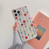 Bloemenpatroon Dubbelzijdig lamineren Soft TPU-beschermhoes voor iPhone 12/12 Pro (rode bloemen)