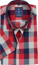 Redmond heren overhemd regular fit - korte mouw - rood met blauw geruit (contrast) - Strijkvriendelijk - Boordmaat: 39/40