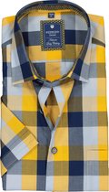 Redmond heren overhemd regular fit - korte mouw - geel met blauw geruit (contrast) - Strijkvriendelijk - Boordmaat: 39/40