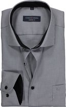CASA MODA comfort fit overhemd - zwart - grijs met wit structuur mini dessin (contrast) - Strijkvrij - Boordmaat: 40