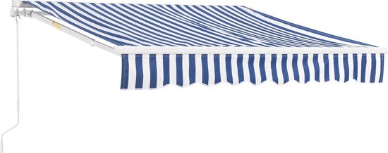 Zonnescherm luifel handbediend met knikarm 300x250 cm blauw wit