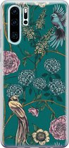 Huawei P30 Pro hoesje - Vogels Japanse bloemen - Siliconen - Soft Case Telefoonhoesje - Bloemen - Blauw
