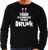 Zwarte wijn sweater / trui good day to get drunk voor heren L