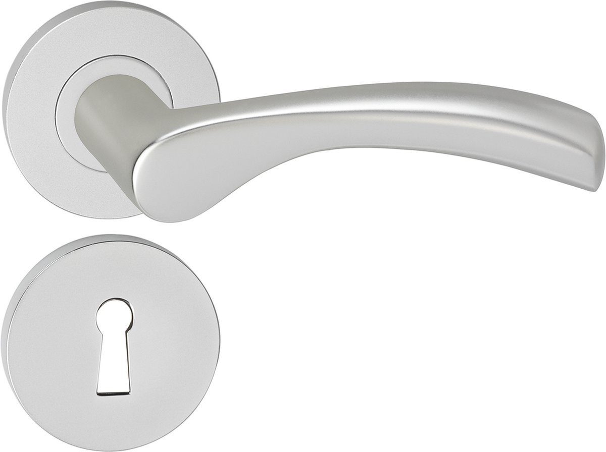 Impresso Oxford Deurklink – Deurbeslag – Rond – Rozet met Sleutelgat – Gebogen Deurkruk – Aluminium