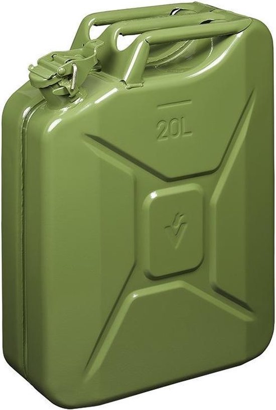 Set de 2x jerrican métallique 20 litres vert armée - convient pour carburant  - essence