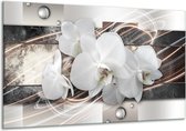 GroepArt - Schilderij - Orchidee. Grijs. Luik - Wit En Grijs - 70 X 120 Cm
