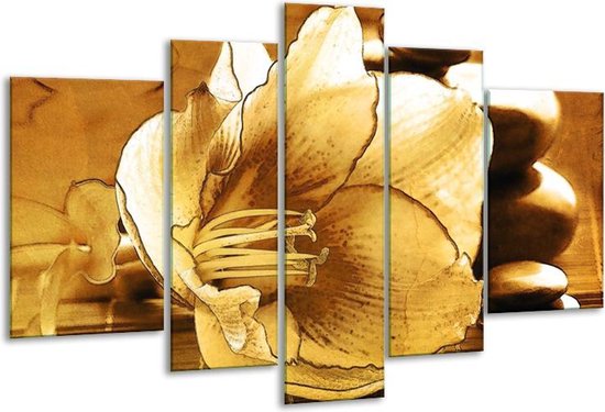 Glasschilderij Bloem - Bruin - 170x100cm 5Luik - Foto Op Glas - Geen Acrylglas Schilderij - 6000+ Glasschilderijen Collectie - Wanddecoratie