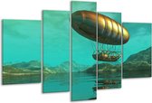 Glasschilderij Abstract - Blauw, Groen, Geel - 170x100cm 5Luik - Foto Op Glas - Geen Acrylglas Schilderij - 6000+ Glasschilderijen Collectie - Wanddecoratie