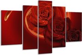 Glasschilderij Roos - Rood, Oranje - 170x100cm 5Luik - Foto Op Glas - Geen Acrylglas Schilderij - 6000+ Glasschilderijen Collectie - Wanddecoratie
