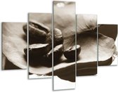 Glasschilderij -  Koffiebonen, Keuken - Sepia - 100x70cm 5Luik - Geen Acrylglas Schilderij - GroepArt 6000+ Glasschilderijen Collectie - Wanddecoratie- Foto Op Glas