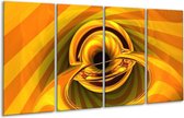 GroepArt - Glasschilderij - Abstract - Geel, Goud, Zwart - 160x80cm 4Luik - Foto Op Glas - Geen Acrylglas Schilderij - 6000+ Glasschilderijen Collectie - Wanddecoratie