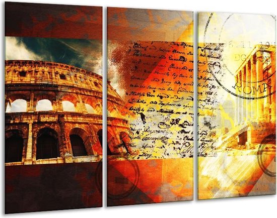 GroepArt - Schilderij -  Rome - Rood, Geel, Oranje - 120x80cm 3Luik - 6000+ Schilderijen 0p Canvas Art Collectie