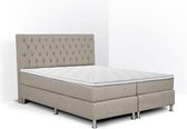 Boxspring Bonita compleet, merk Olympic Life®, 200 x 200 cm, beige, 18-delig met gecapitonneerd knopen motief hoofdbord