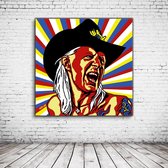 Pop Art Johnny Winter Canvas - 90 x 90 cm - Canvasprint - Op dennenhouten kader - Geprint Schilderij - Popart Wanddecoratie