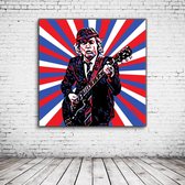 Pop Art Angus Young Canvas - 100 x 100 cm - Canvasprint - Op dennenhouten kader - Geprint Schilderij - Popart Wanddecoratie