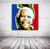 Pop Art Nelson Mandela Acrylglas - 100 x 100 cm op Acrylaat glas + Inox Spacers / RVS afstandhouders - Popart Wanddecoratie