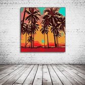 Palm Trees Art Acrylglas - 80 x 80 cm op Acrylaat glas + Inox Spacers / RVS afstandhouders - Popart Wanddecoratie