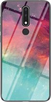 Voor Nokia 3.1 Plus Sterrenhemel Geschilderd Gehard Glas TPU Schokbestendige Beschermhoes (Kleurrijke Sterrenhemel)