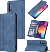 Voor Samsung Galaxy A50/A30s/A50s Huid Voel Druk Lijn Magnetische Horizontale Flip Lederen Case met Houder & Kaartsleuf & Portemonnee & Fotolijst (Blauw)