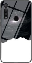 Voor Motorola Moto G8 Spelen Sterrenhemel Geschilderd Gehard Glas TPU Schokbestendig Beschermhoes (Universe Sterrenhemel)