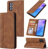 Voor Samsung Galaxy A52 5G/4G Huid Voelen Druk Lijn Magnetische Horizontale Flip Lederen Case met Houder & Kaartsleuf & Portemonnee & Fotolijst (Bruin)