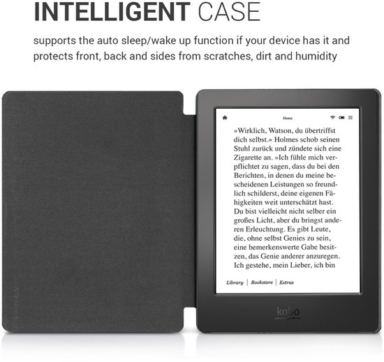 kwmobile e-reader hoesje geschikt voor Kobo Aura H2O Edition 2 hoes - E reader flip case met magnetische sluiting - Ereader cover - Stengels en Vlinder design in donkerblauw van Merkloos — afbeelding 4