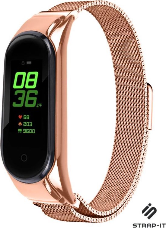 Milanees Smartwatch bandje - Geschikt voor Xiaomi Mi band 5 / 6 Milanese band - rosé goud - Strap-it Horlogeband / Polsband / Armband