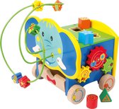 Kralenspiraal met vormenstoof - Activiteitenkubus op 4 wielen "Olifant" - Hout speelgoed vanaf 1 jaar