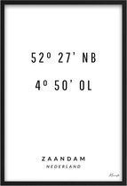 Poster Coördinaten Zaandam A4 - 21 x 30 cm (Exclusief Lijst)
